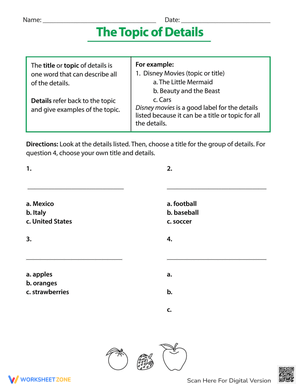 The Topic of Details: Improve Reading Skills