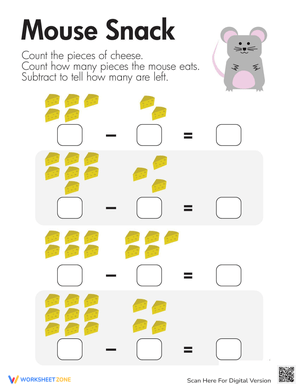 Mouse Subtraction: Fun First Math Worksheet