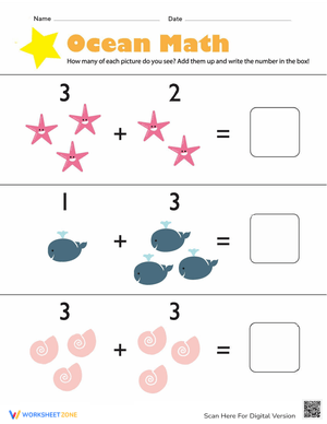 Ocean Addition: Fun Math Worksheet for Kindergarten