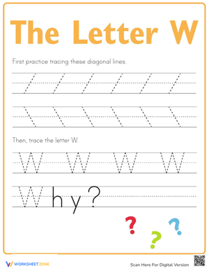 Letter W Tracing Worksheet - Step by Step Learning