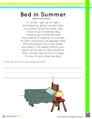 Bed in Summer: A Fun Poetry Worksheet for Students