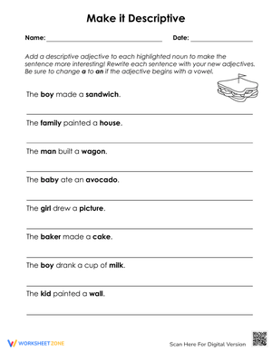 Make It Descriptive: Enhance Writing Skills Worksheet