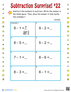 Subtraction Surprise Themed Worksheet
