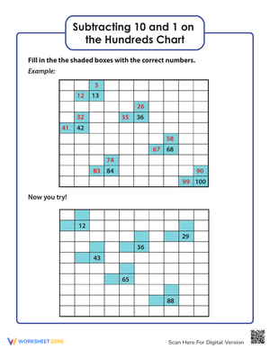 Subtract 10 and 1: 100s Chart Subtraction