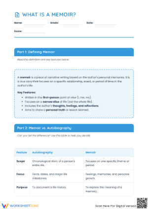 Essential Grade 4 Memoir Worksheet — Printable No-Prep Guide