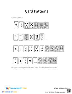 Exploring Card Patterns Worksheet for Kids