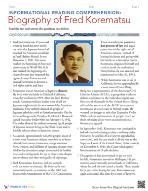 Reading Comprehension: The Biography of Fred Korematsu