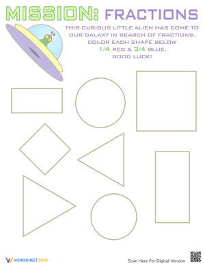 Fraction Shapes Worksheet for Visual Learning