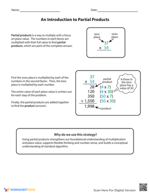 Introduction to Partial Products Worksheet