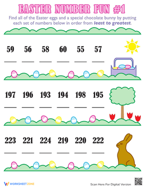 Easter Numbers Worksheet for Kids
