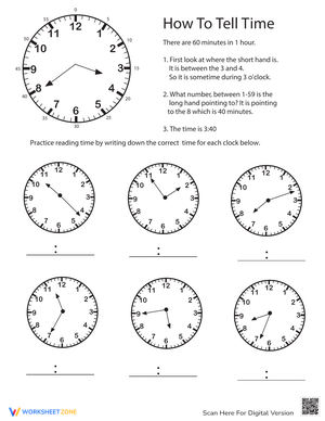 Telling Time Practice Test Worksheet