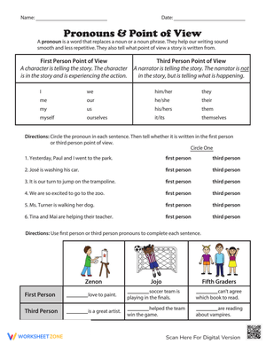 Pronouns and Point of View Worksheet