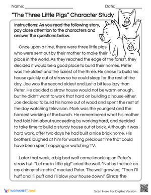 'The Three Little Pigs' Character Study