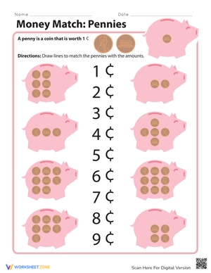 Money Match: Pennies Worksheet for Learning