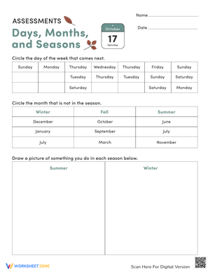 Days, Months, and Seasons Assessment