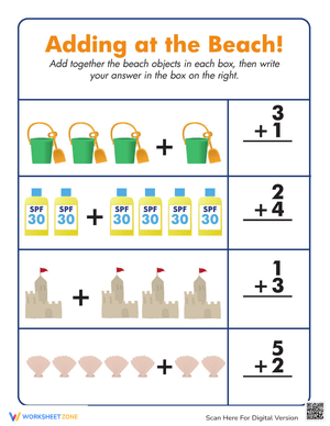 Fun Beach-Themed Addition Worksheet