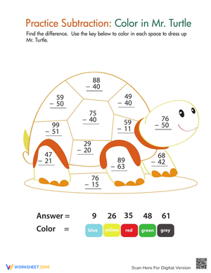Subtraction Color by Number Practice