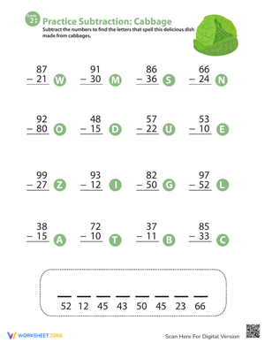 Veggie Themed Two-Digit Subtraction Practice