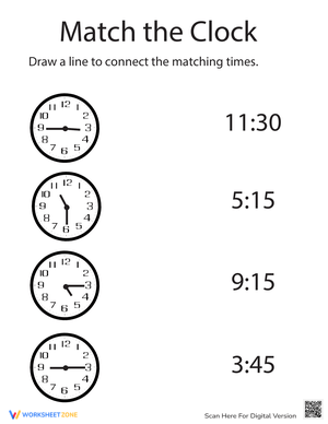 Match the Clock Time Worksheet