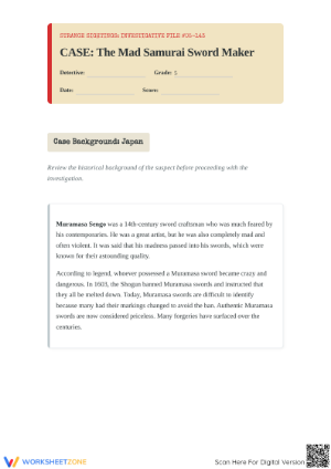 Essential Muramasa Sengo Grade 5 Reading Worksheet