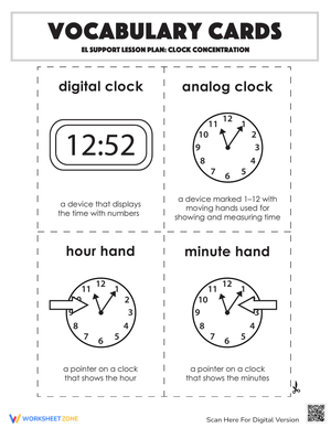 Vocabulary Cards: Clock Concentration