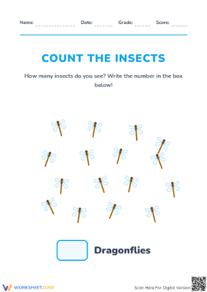 Printable Counting Dragonflies Worksheet | Grade K Math