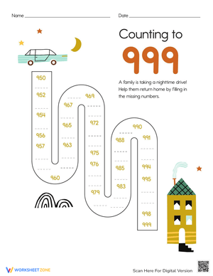 Counting to 999 Practice Worksheet