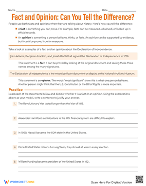 Fact and Opinion Differentiation Worksheet