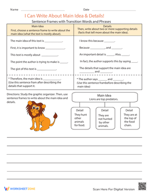 Writing Main Idea and Details Worksheet