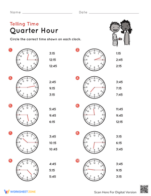 Telling Time Quarter Hour
