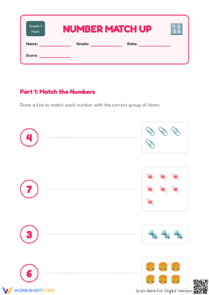 Printable Number Matching Worksheet | Grade K-1 Aligned