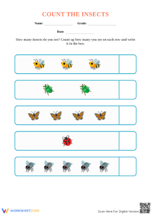 Printable Count the Insects Worksheet | Kindergarten Math