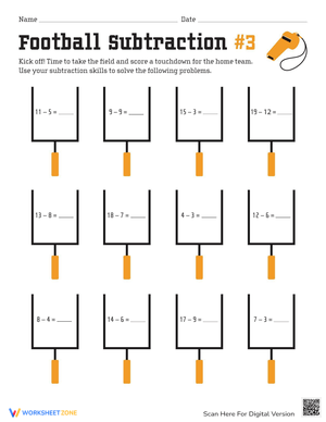 Subtraction Facts Football