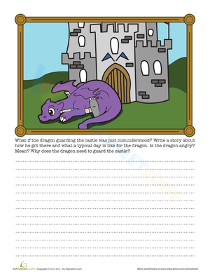 Creative Dragon Writing Prompt Worksheet for Kids