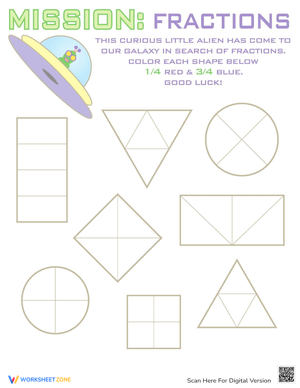 Fraction Shapes Learning Worksheet