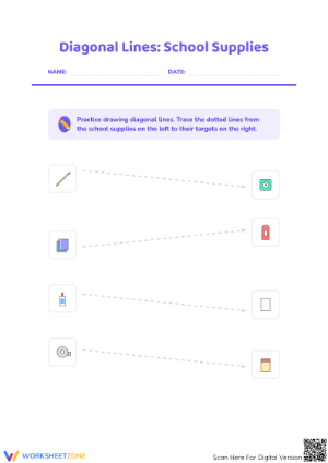 Diagonal Lines: School Supplies Printable Worksheet | Ready