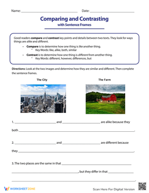 Comparing and Contrasting: Sentence Frames Worksheet