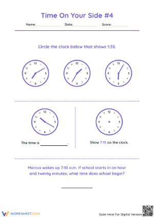 Printable Grade 2 Time Worksheet: Telling Time Practice