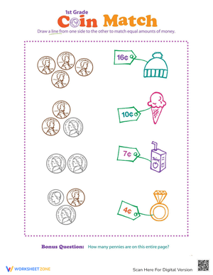 First Grade Coin Matching: Money Skills