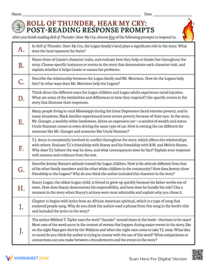 Novel Study: 'Roll of Thunder, Hear My Cry' Prompts