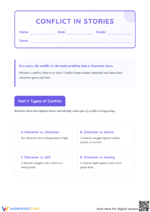 Printable Conflict in Stories Worksheet | Grade 3 Aligned