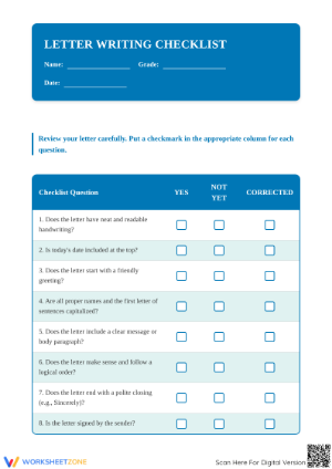 Printable Letter Writing Checklist | Grade 5-6 Essential