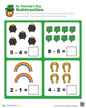 St. Patty's Day Subtraction Worksheet