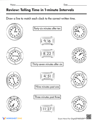 Telling Time: One-Minute Intervals