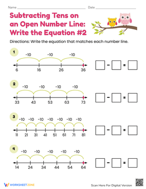 Subtracting Tens on an Open Number Line Worksheet