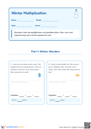 Winter Multiplication Word Problems | Grade 3 Printable