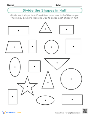 Divide the Shapes in Half Worksheet