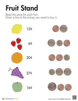 Fruit Counting Coins Worksheet