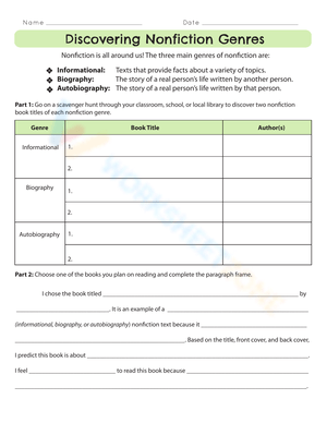 Discovering Nonfiction Genres Worksheet