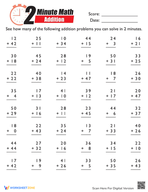 Math Minutes Addition Worksheet